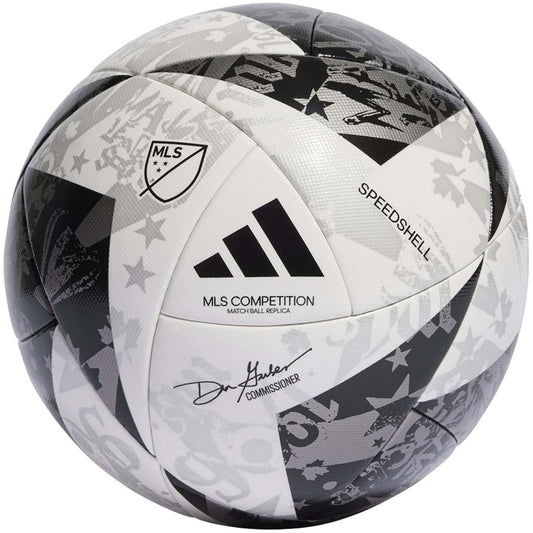 adidas MLS Competition Nativo Fußball, Unisex, Erwachsene, 2024, Weiß/Schwarz/Silber-Metallic, Größe 4
